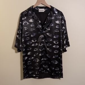 Funeral Apparel Paranoid Satin Button Up Eyes Unisex/Men's Size XL